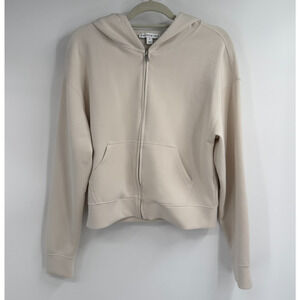 And Now This Full Zip Hoodie Womens M Off White Fleece Boxy Fit Dropped Shoulder